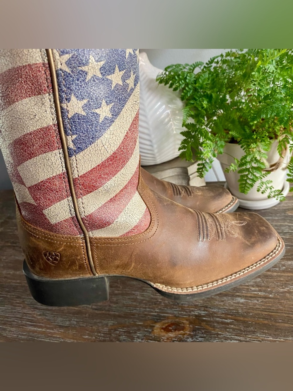 Ariat Level Up Patriot Leather Western Cowgirl Cowboy Boots American Flag 6.5B - Picture 14 of 14